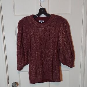 525 America Metallic Cable Knit Sweater Burgundy Gold Large